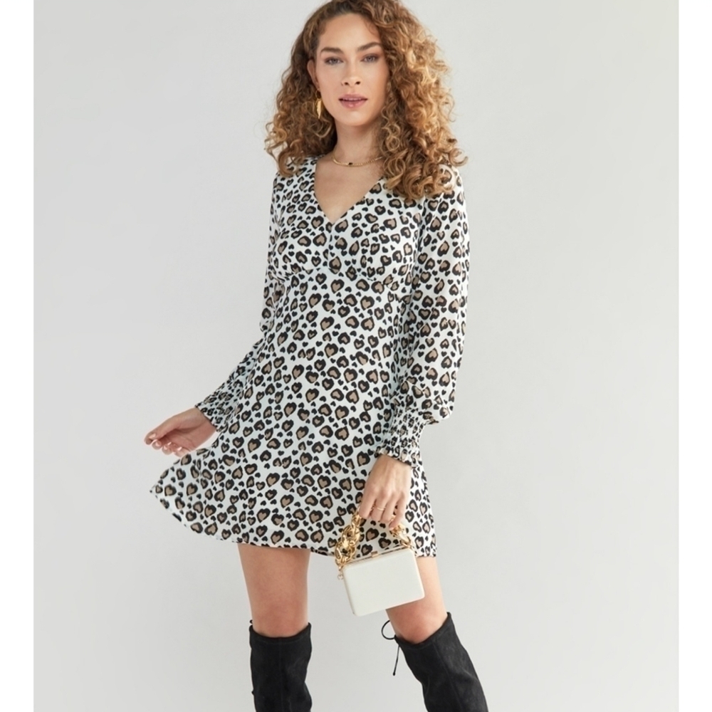 NWT Francesca's Collection Blue Rain Leopard Print Mini Dress Small Retail $50